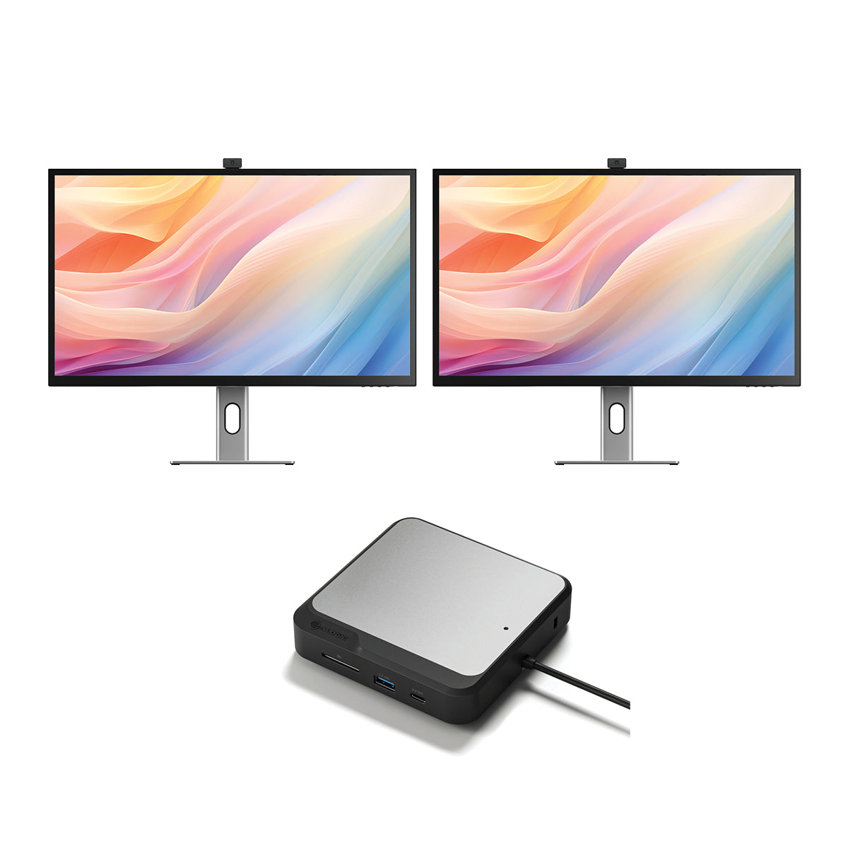 Clarity Max Pro 32 "UHD 4KモニターUSB -Cパワー配信とウェブカメラ(2のパック) +デュアル4Kユニバーサルドッキングステーション-DisplayPortエディション