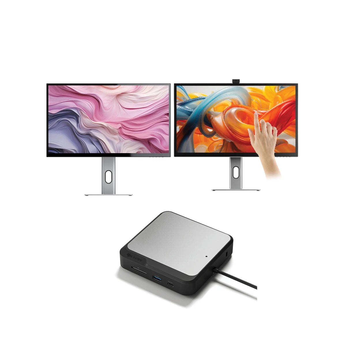 Clarity 27 "UHD 4Kモニター + Clarity Pro Touch 27" UHD 4Kモニター65W PD、Webカメラ、タッチスクリーン +デュアル4Kユニバーサルドッキングステーションディスプレイポートエディション