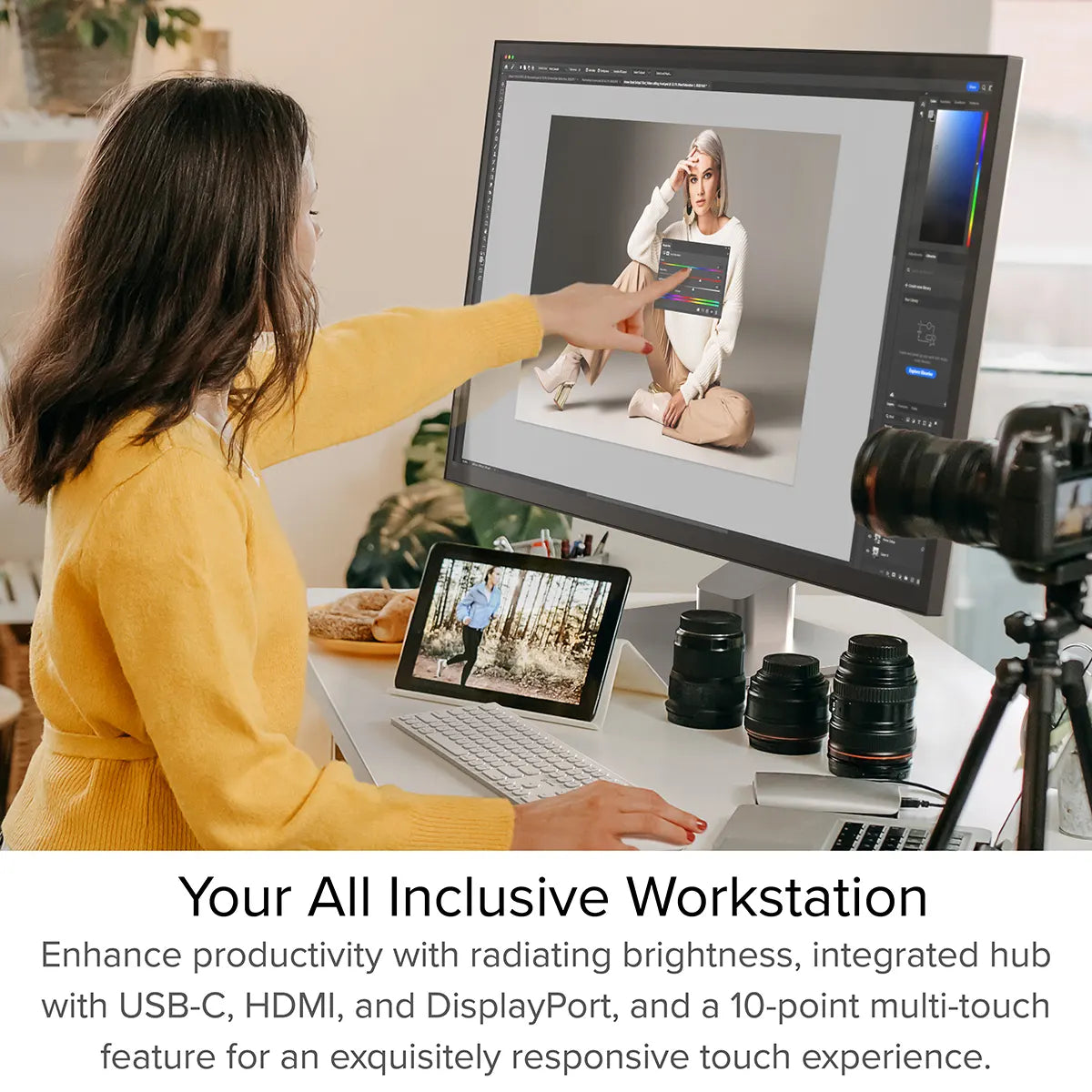 Clarity Max Touch 32 "UHD 4K Monitor with USB -C Power Delivery、WebCam、Touch Screen(Pack of 2) + Dual 4K Universal Docking Station -DisplayPort Edition