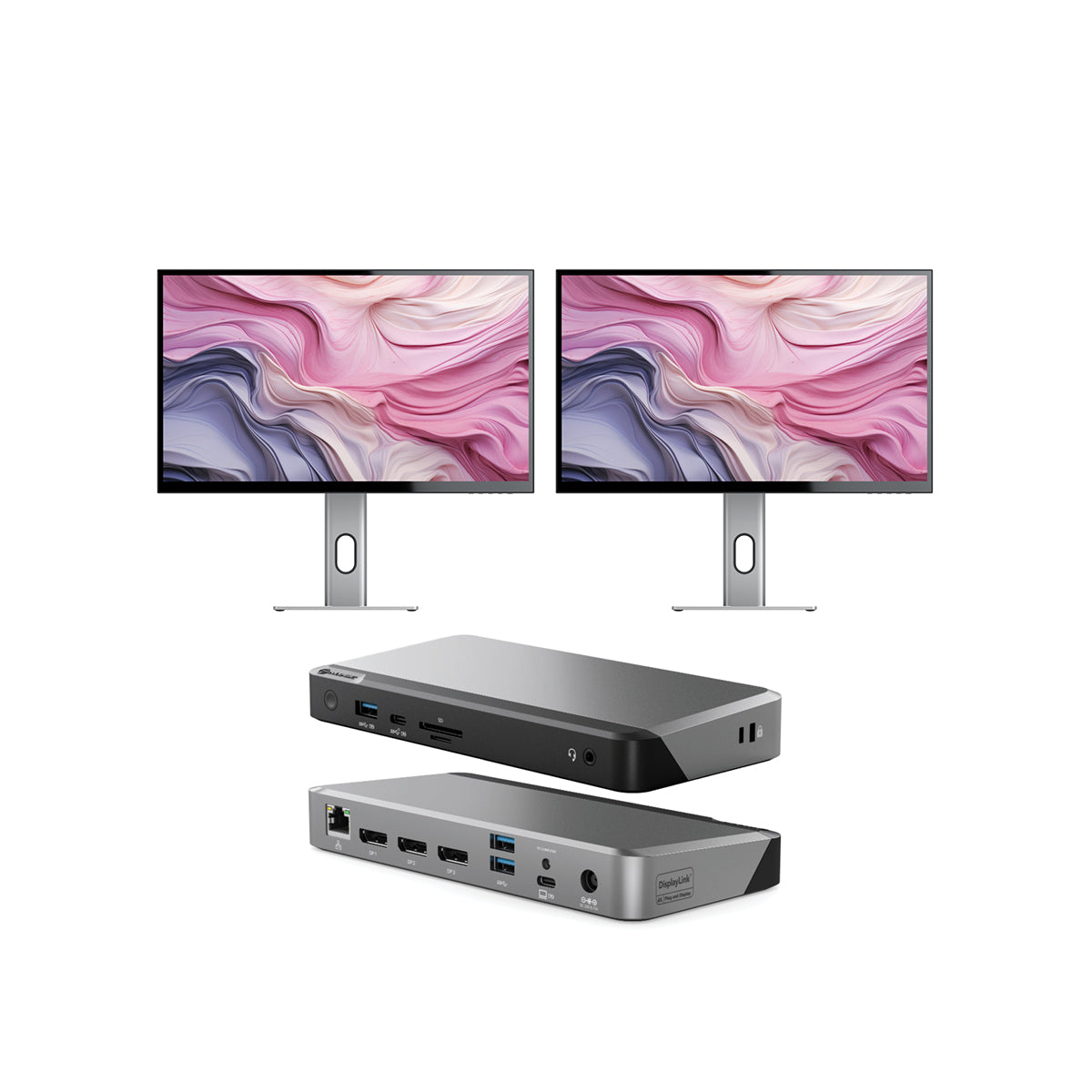 Clarity 27 "UHD 4Kモニター(2のパック) + DX2デュアル4Kディスプレイ65Wパワーデリバリー付きユニバーサルドッキングステーション
