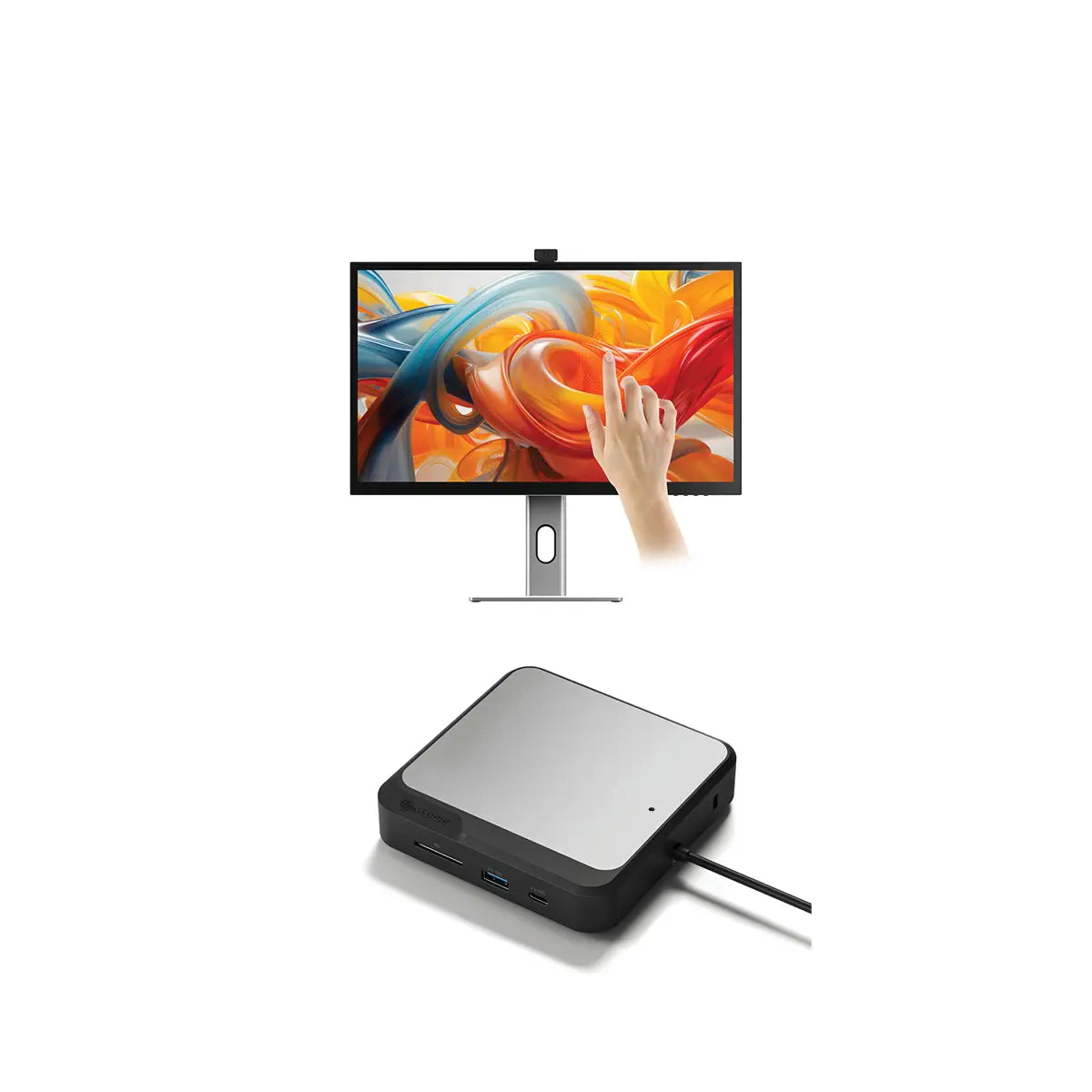 Clarity Pro Touch 27 "UHD 4Kモニター65W PD、ウェブカメラ、タッチスクリーン +デュアル4Kユニバーサルドッキングステーションディスプレイポートエディション