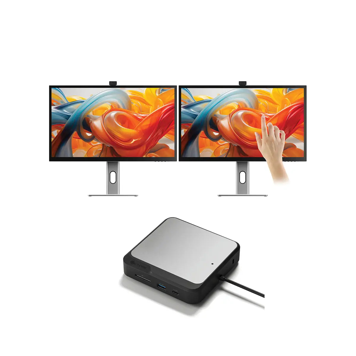 Clarity Pro Touch 27 "UHD 4Kモニター65W PD、ウェブカメラ、タッチスクリーン(2のパック) +デュアル4KユニバーサルドッキングステーションHDMIエディション