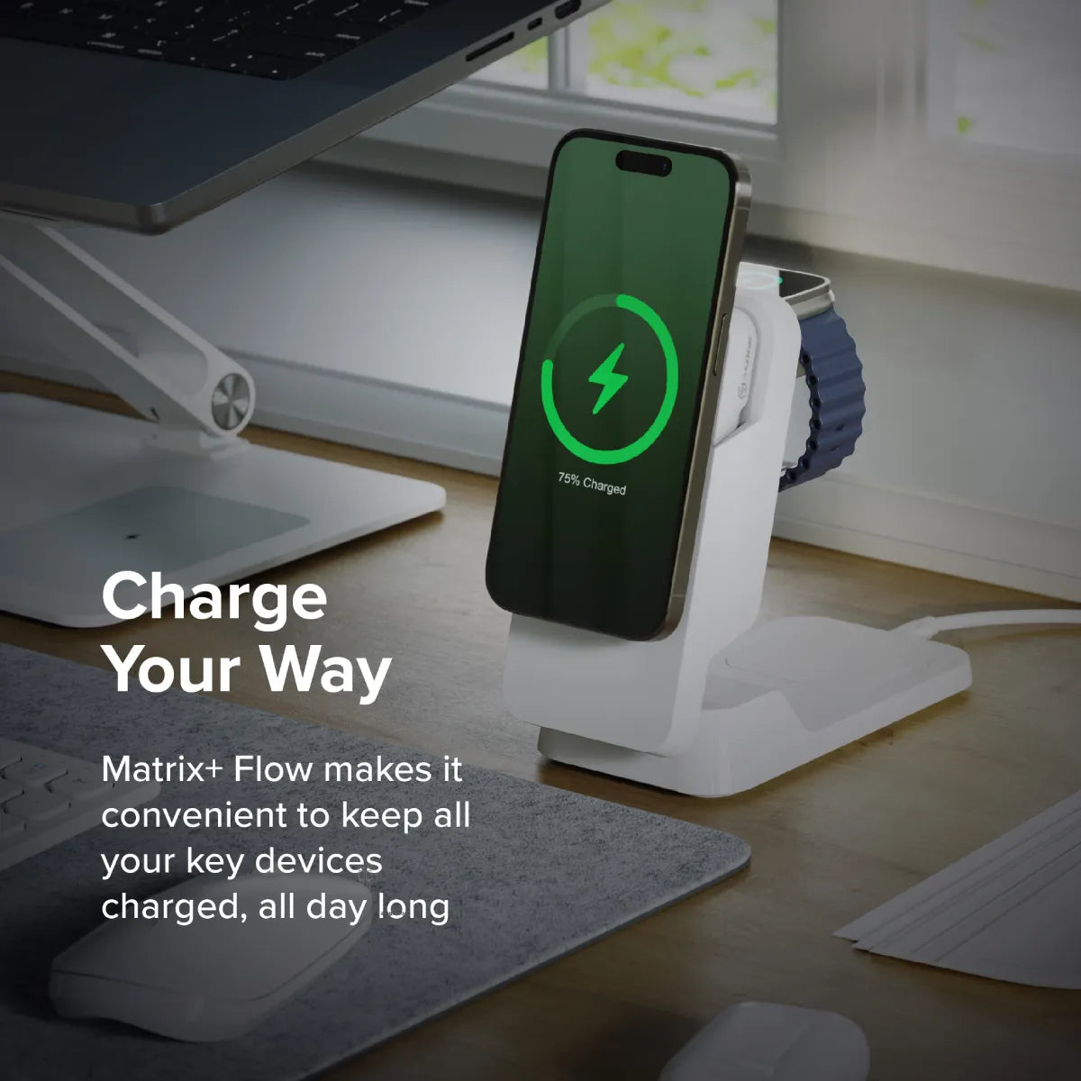 Matrix Ultimate 3-in-1 Wireless Charger with 5,000mAh MagSafe Power Bank