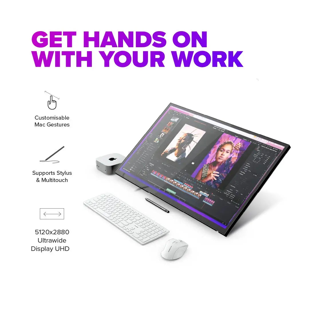 Clarity 27 インチ 5K タッチスクリーン モニター、90W 電力供給、12MP Web カメラ、折りたたみスタンド付き