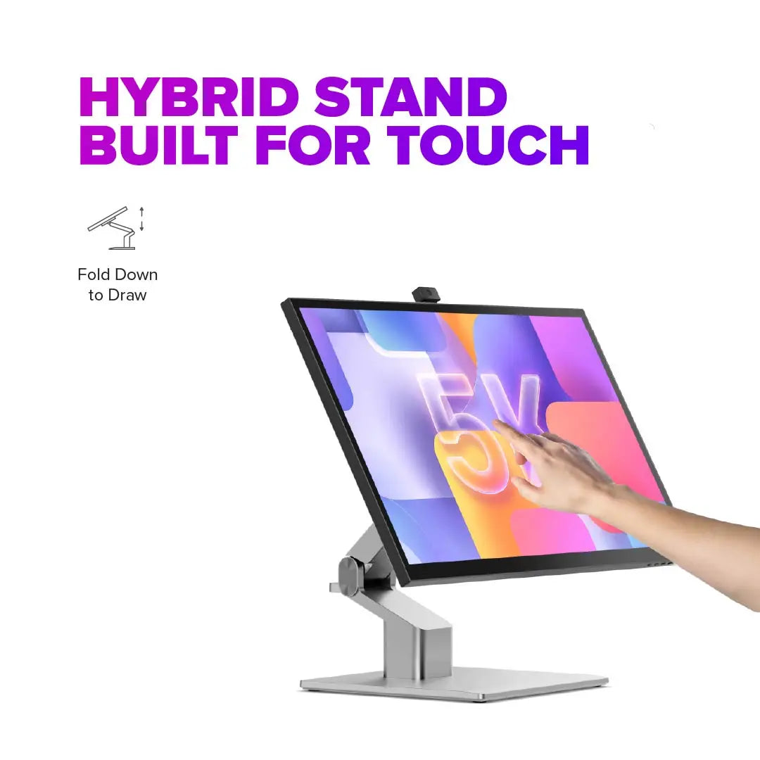 Clarity 27 インチ 5K タッチスクリーン モニター、90W 電力供給、12MP Web カメラ、折りたたみスタンド付き