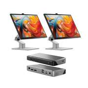 Clarity Fold Touch 27 インチ 4K UHD モニター、65W 電力供給、ウェブカメラ、タッチスクリーン、折りたたみスタンド (2 個パック) + DX2 デュアル 4K ディスプレイ ユニバーサル ドッキング ステーション - 65W 電力供給付き