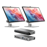 Clarity Fold Touch 32 インチ 4K UHD モニター、65W 電力供給、ウェブカメラ、タッチスクリーン、折りたたみスタンド (2 個パック) + DX2 デュアル 4K ディスプレイ ユニバーサル ドッキング ステーション - 65W 電力供給付き