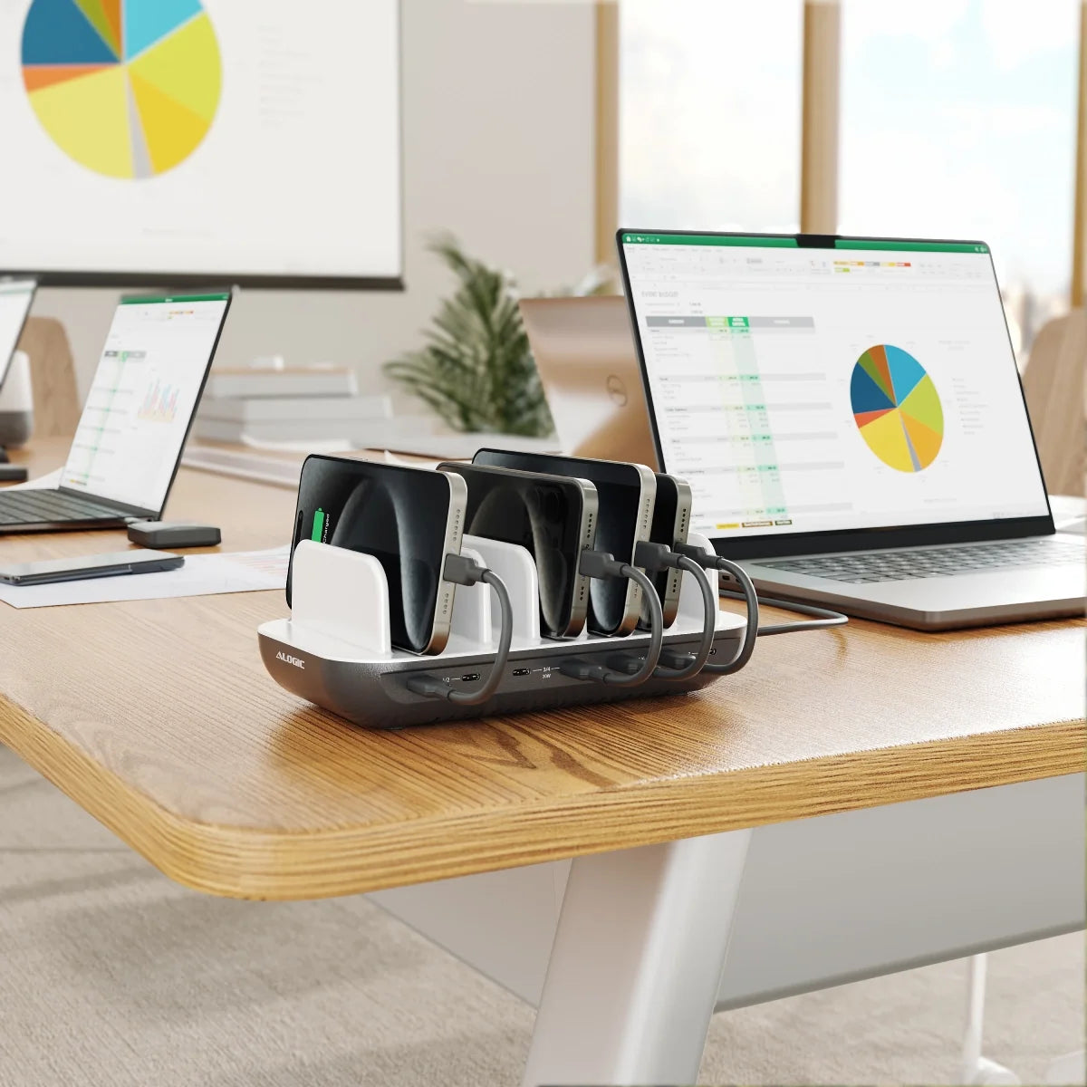 Powerfin 7 ポート USB-C デスクトップ 80W 充電ステーション、USB-C ケーブル付属