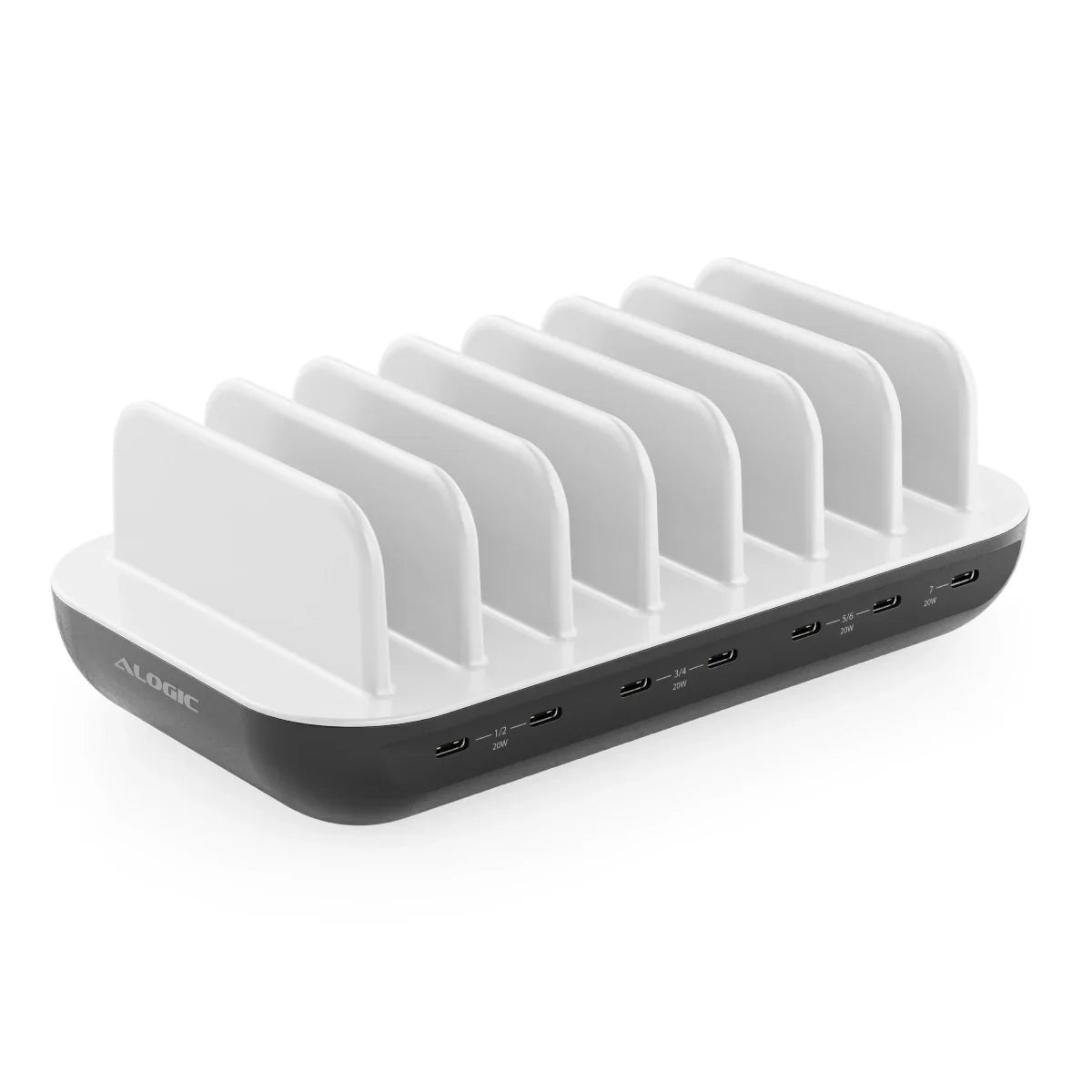 Powerfin 7 ポート USB-C デスクトップ 80W 充電ステーション、USB-C ケーブル付属