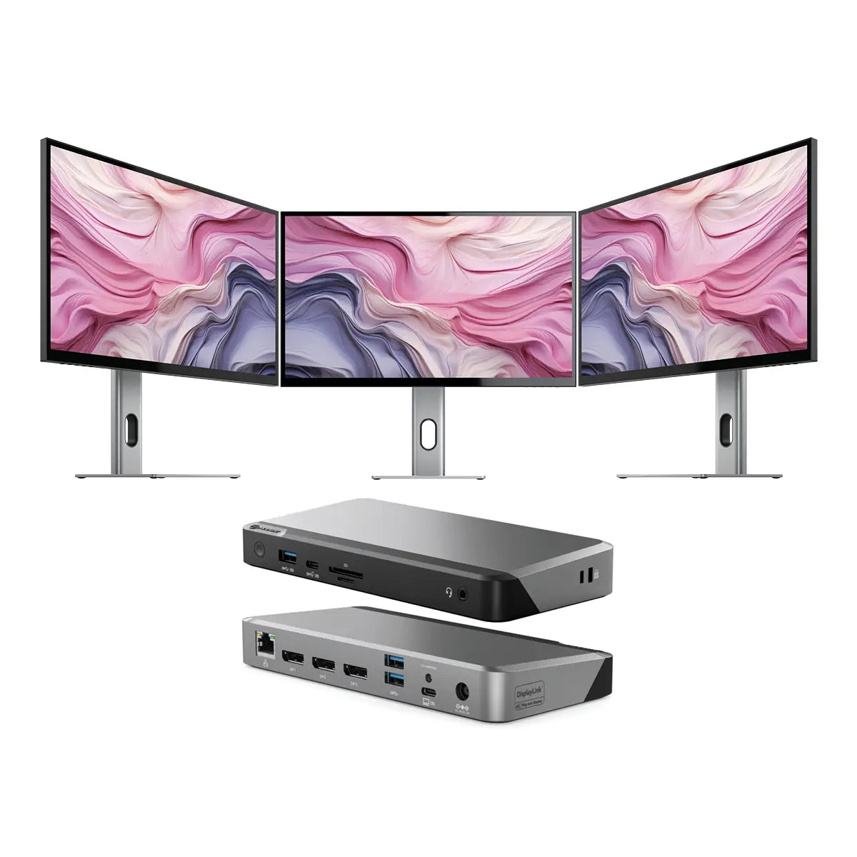 CLARITY 27" UHD 4K Monitor (Pack of 3) + DX3 Triple 4K Display Universal Docking Station "“ with 100W Power Delivery