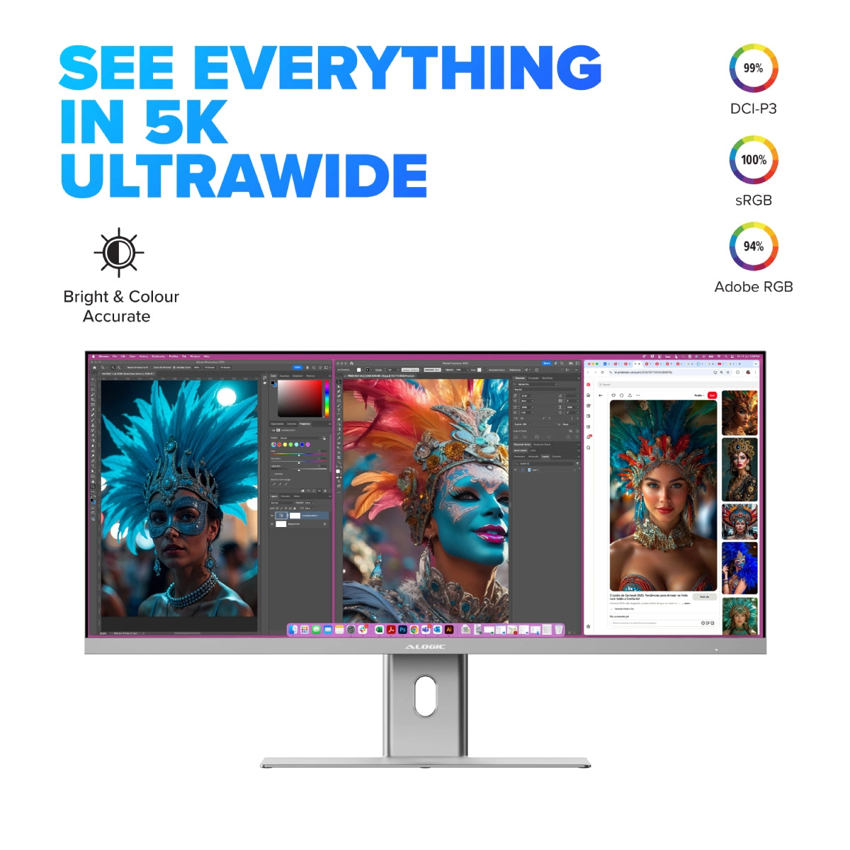 40 インチ エッジ 21:9 ウルトラワイド 5K (5120 x 2160) 100Hz モニター (USB-C ドックおよび 90W 電力供給付き)